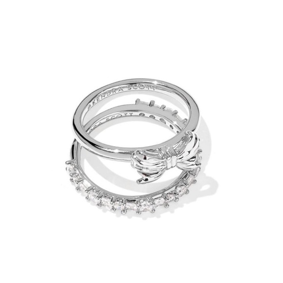 Kendra Scott Belle Bow Band Ring Set 2pc
-Silver/White Size 8 -NWT new with tags - Picture 1 of 6